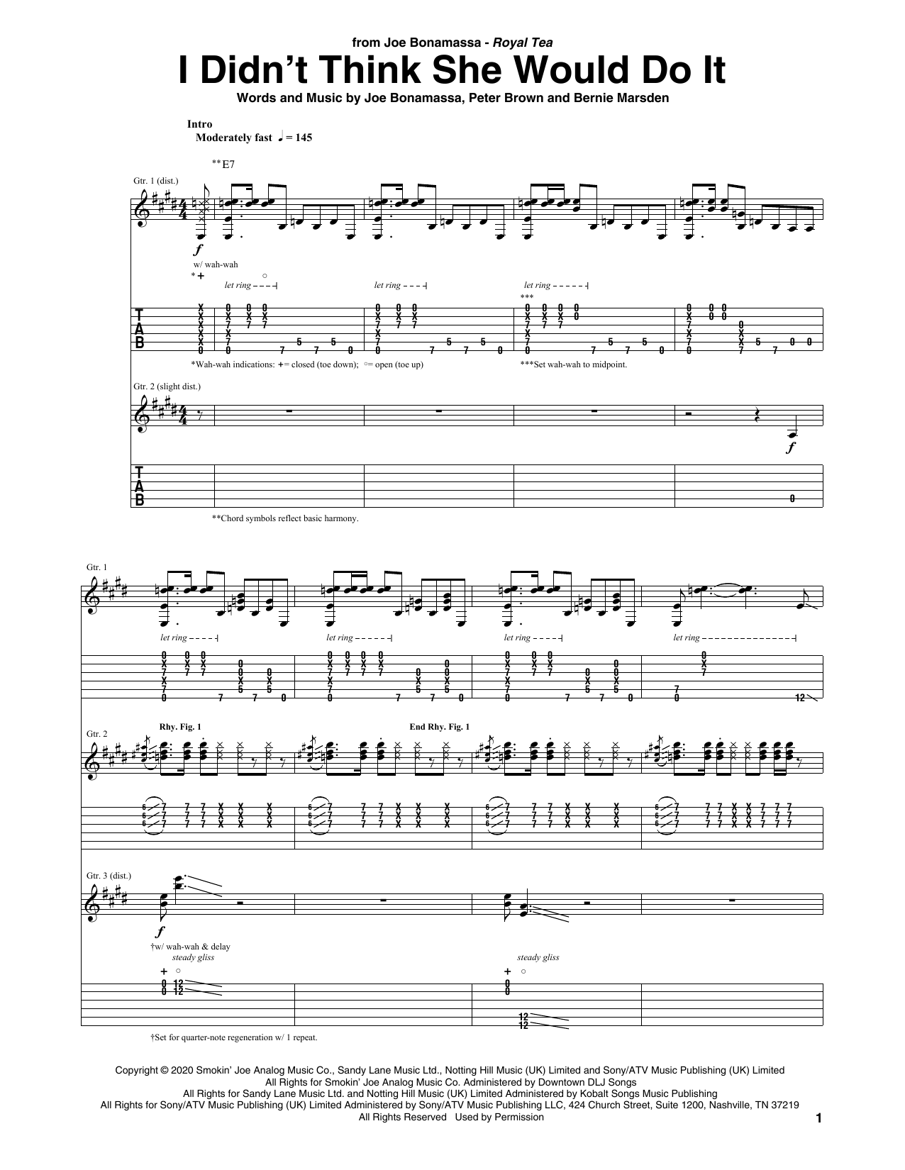 Joe Bonamassa I Didn't Think She Would Do It Sheet Music Notes & Chords for Guitar Tab - Download or Print PDF