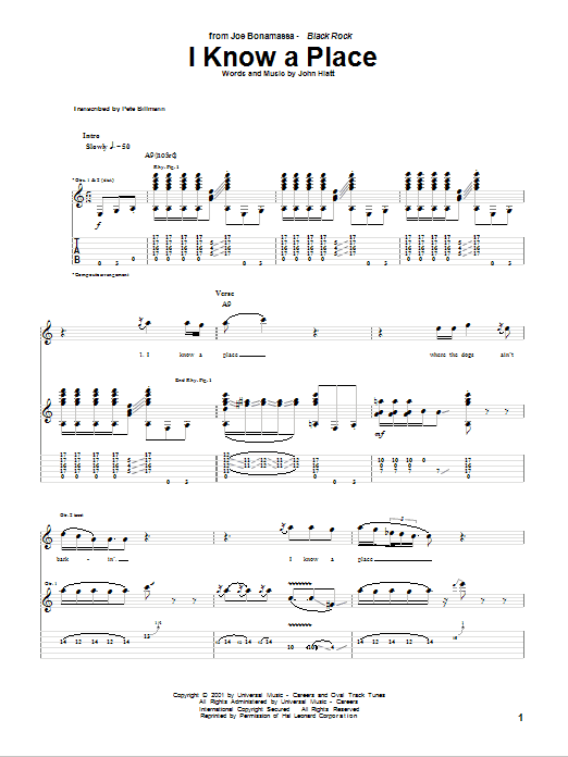 Joe Bonamassa I Know A Place Sheet Music Notes & Chords for Guitar Tab - Download or Print PDF