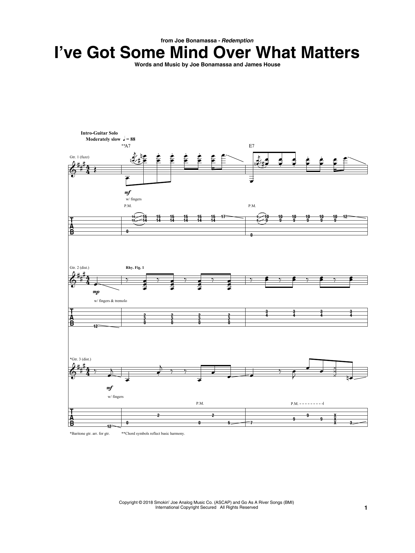 Joe Bonamassa I've Got Some Mind Over What Matters Sheet Music Notes & Chords for Guitar Tab - Download or Print PDF