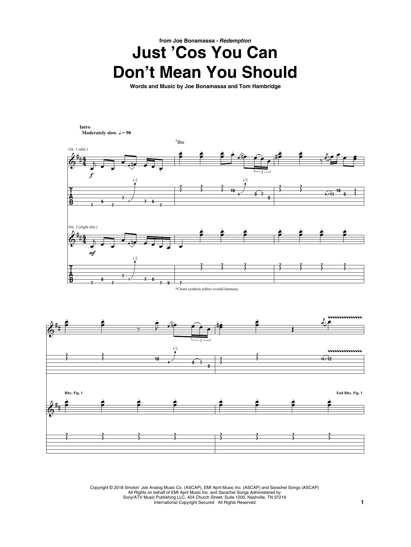 Joe Bonamassa Just 'Cos You Can Don't Mean You Should Sheet Music Notes & Chords for Guitar Tab - Download or Print PDF