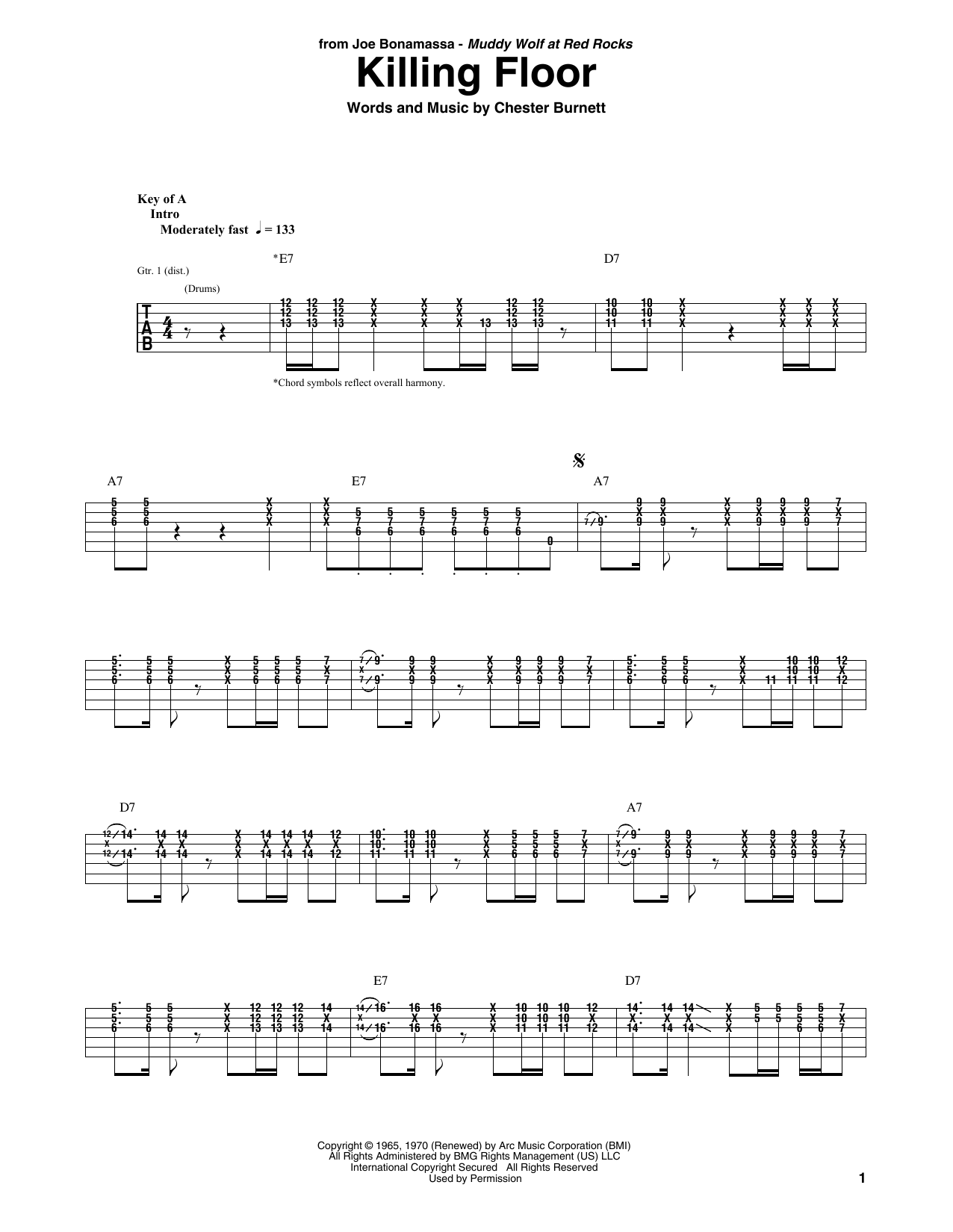 Joe Bonamassa Killing Floor Sheet Music Notes & Chords for Guitar Tab - Download or Print PDF
