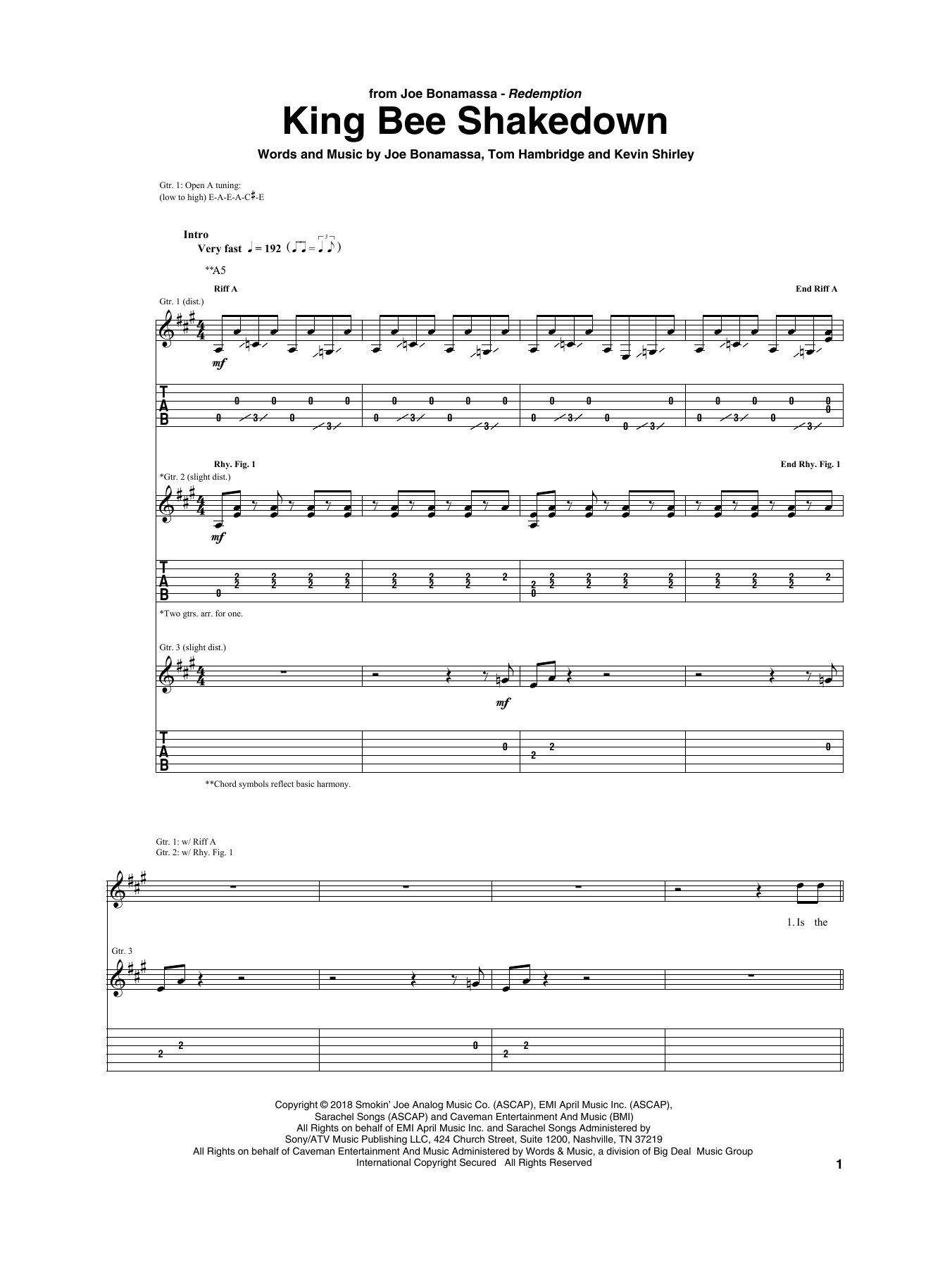 Joe Bonamassa King Bee Shakedown Sheet Music Notes & Chords for Guitar Tab - Download or Print PDF