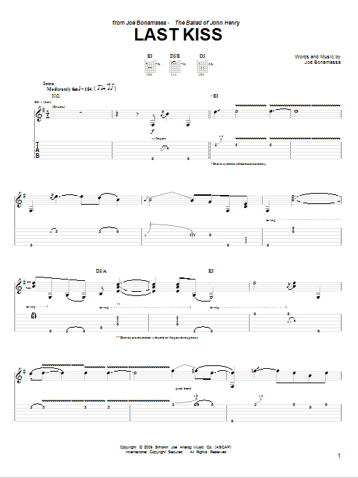 Joe Bonamassa Last Kiss Sheet Music Notes & Chords for Guitar Tab Play-Along - Download or Print PDF