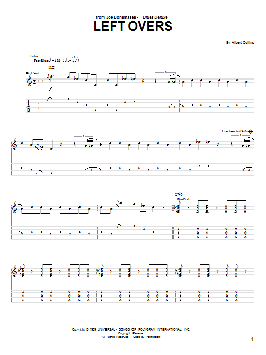 Joe Bonamassa Left Overs Sheet Music Notes & Chords for Guitar Tab - Download or Print PDF