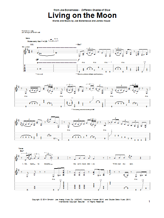 Joe Bonamassa Living On The Moon Sheet Music Notes & Chords for Guitar Tab - Download or Print PDF