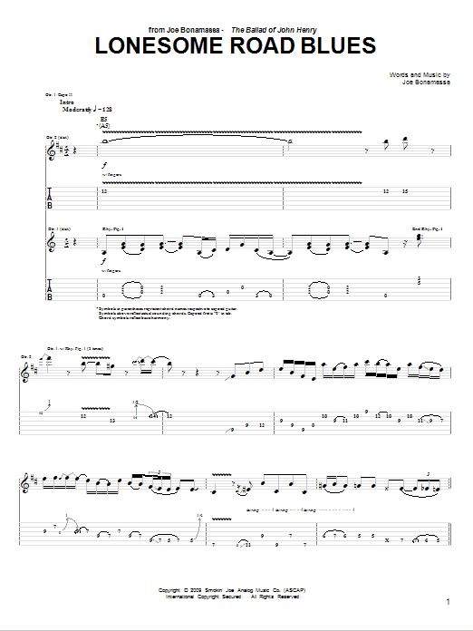 Joe Bonamassa Lonesome Road Blues Sheet Music Notes & Chords for Guitar Tab Play-Along - Download or Print PDF