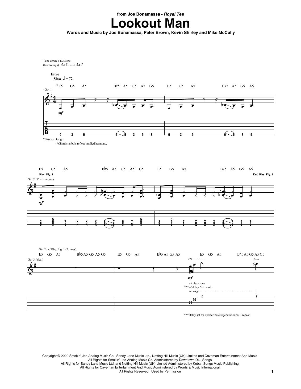 Joe Bonamassa Lookout Man Sheet Music Notes & Chords for Guitar Tab - Download or Print PDF