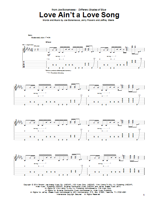 Joe Bonamassa Love Ain't A Love Song Sheet Music Notes & Chords for Guitar Tab - Download or Print PDF