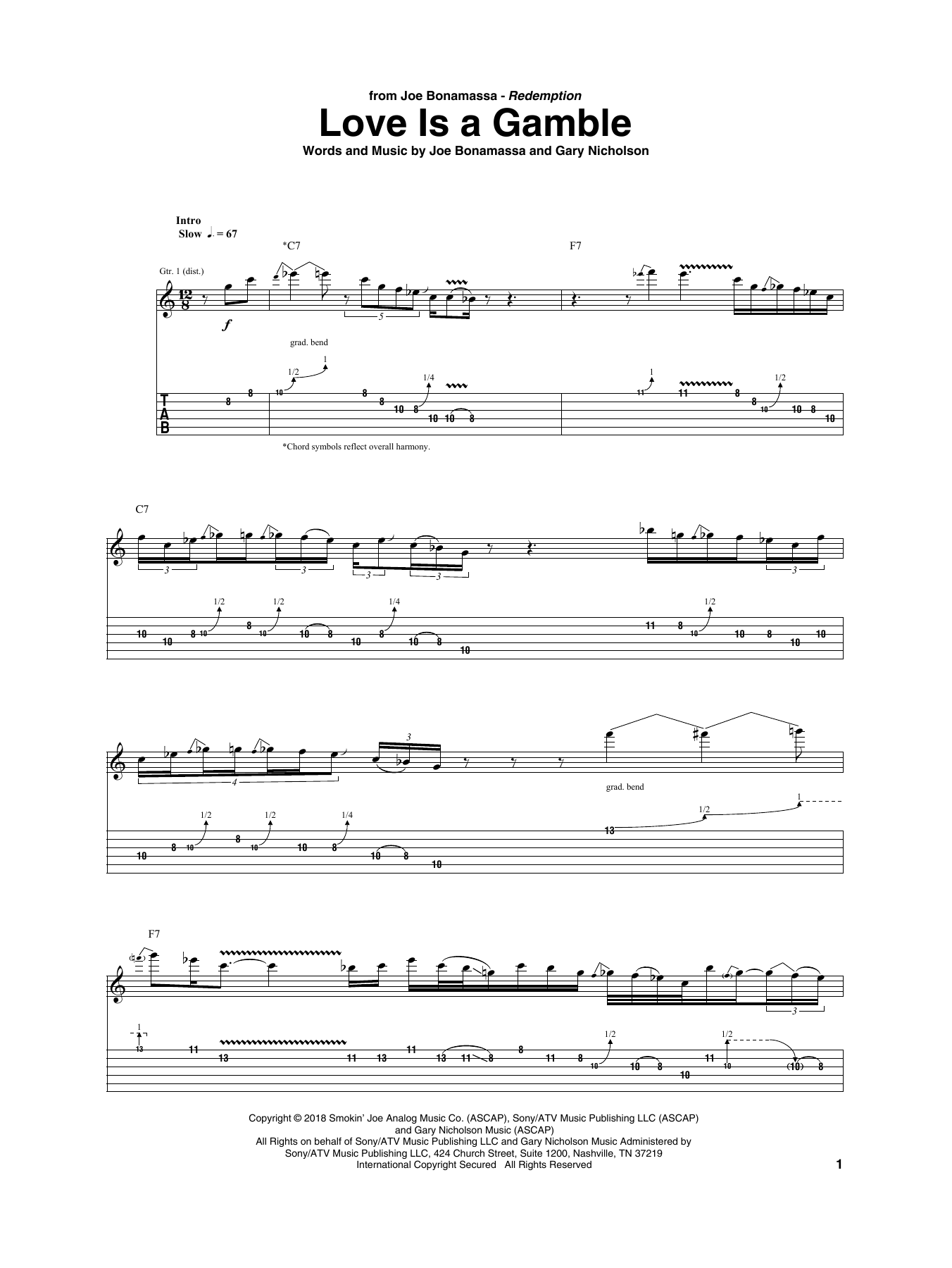 Joe Bonamassa Love Is A Gamble Sheet Music Notes & Chords for Guitar Tab - Download or Print PDF