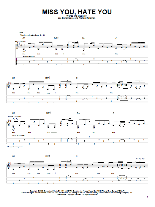 Joe Bonamassa Miss You, Hate You Sheet Music Notes & Chords for Guitar Tab - Download or Print PDF