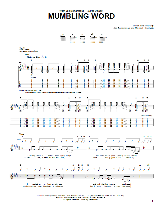 Joe Bonamassa Mumbling Word Sheet Music Notes & Chords for Guitar Tab - Download or Print PDF