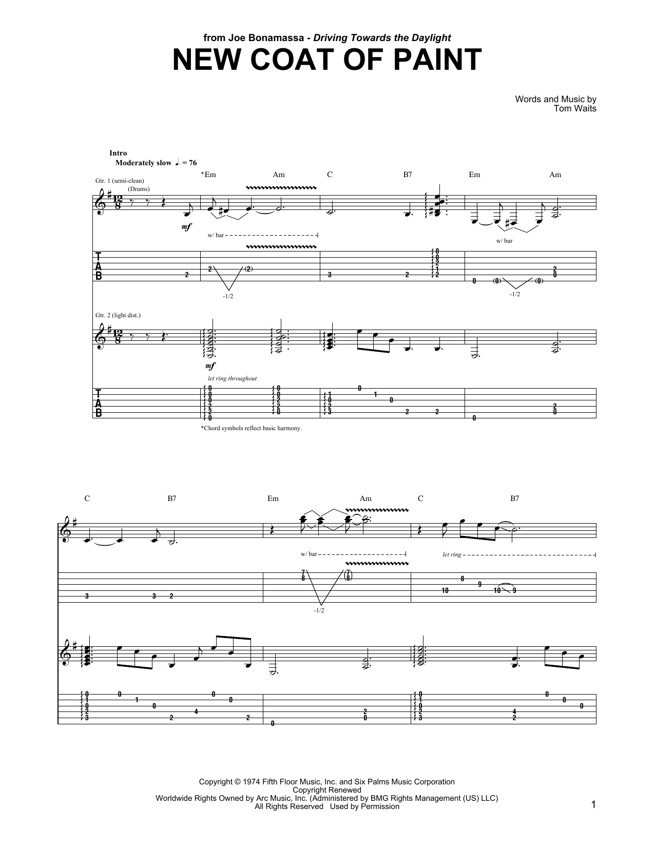 Joe Bonamassa New Coat Of Paint Sheet Music Notes & Chords for Guitar Tab - Download or Print PDF