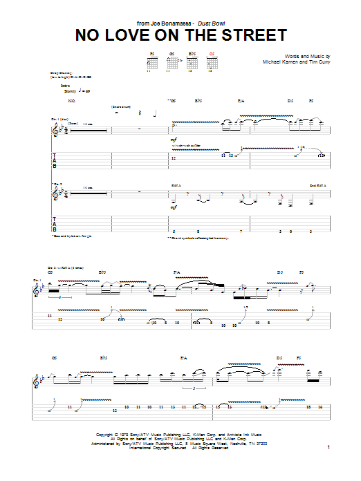 Joe Bonamassa No Love On The Street Sheet Music Notes & Chords for Guitar Tab - Download or Print PDF