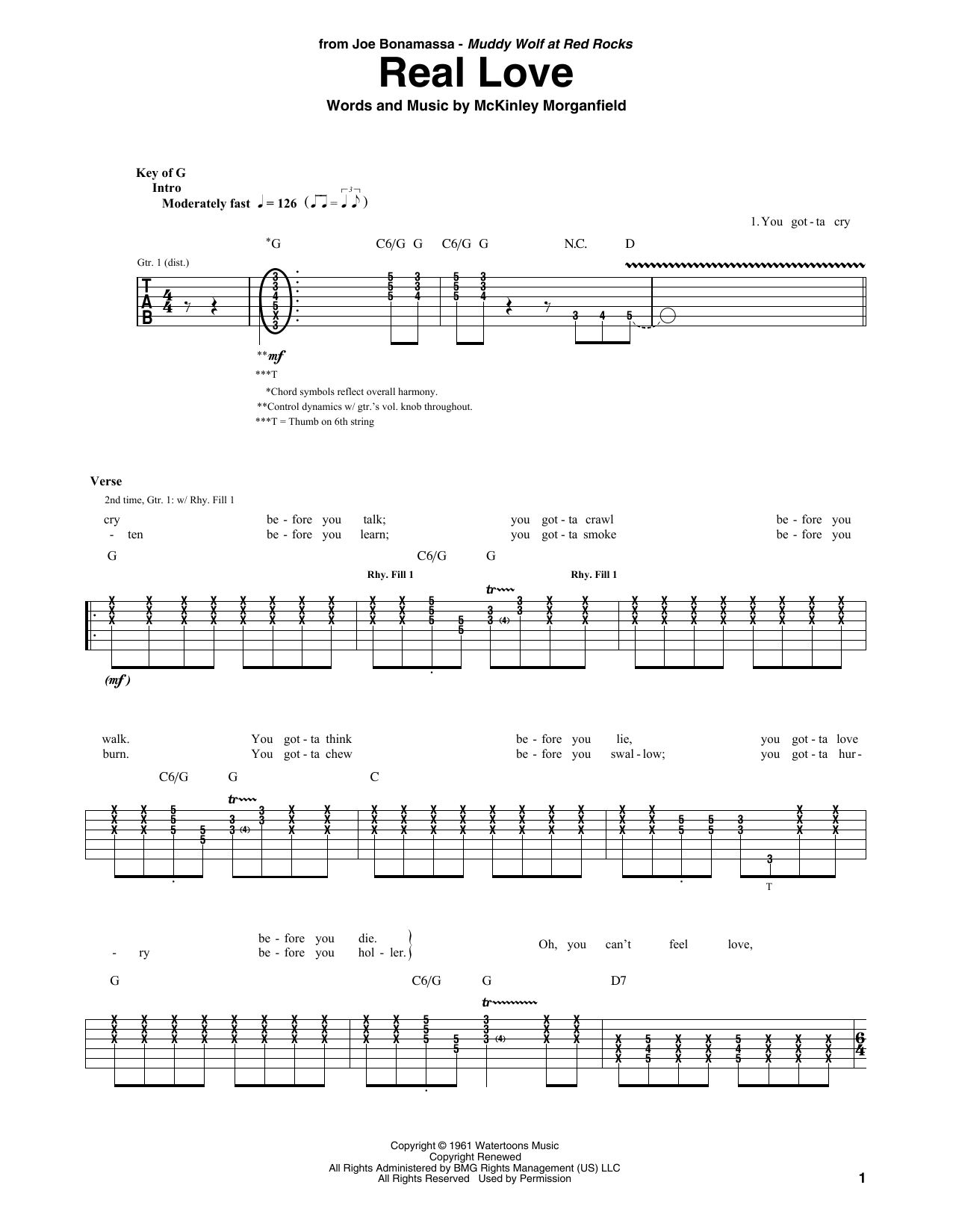 Joe Bonamassa Real Love Sheet Music Notes & Chords for Guitar Tab - Download or Print PDF
