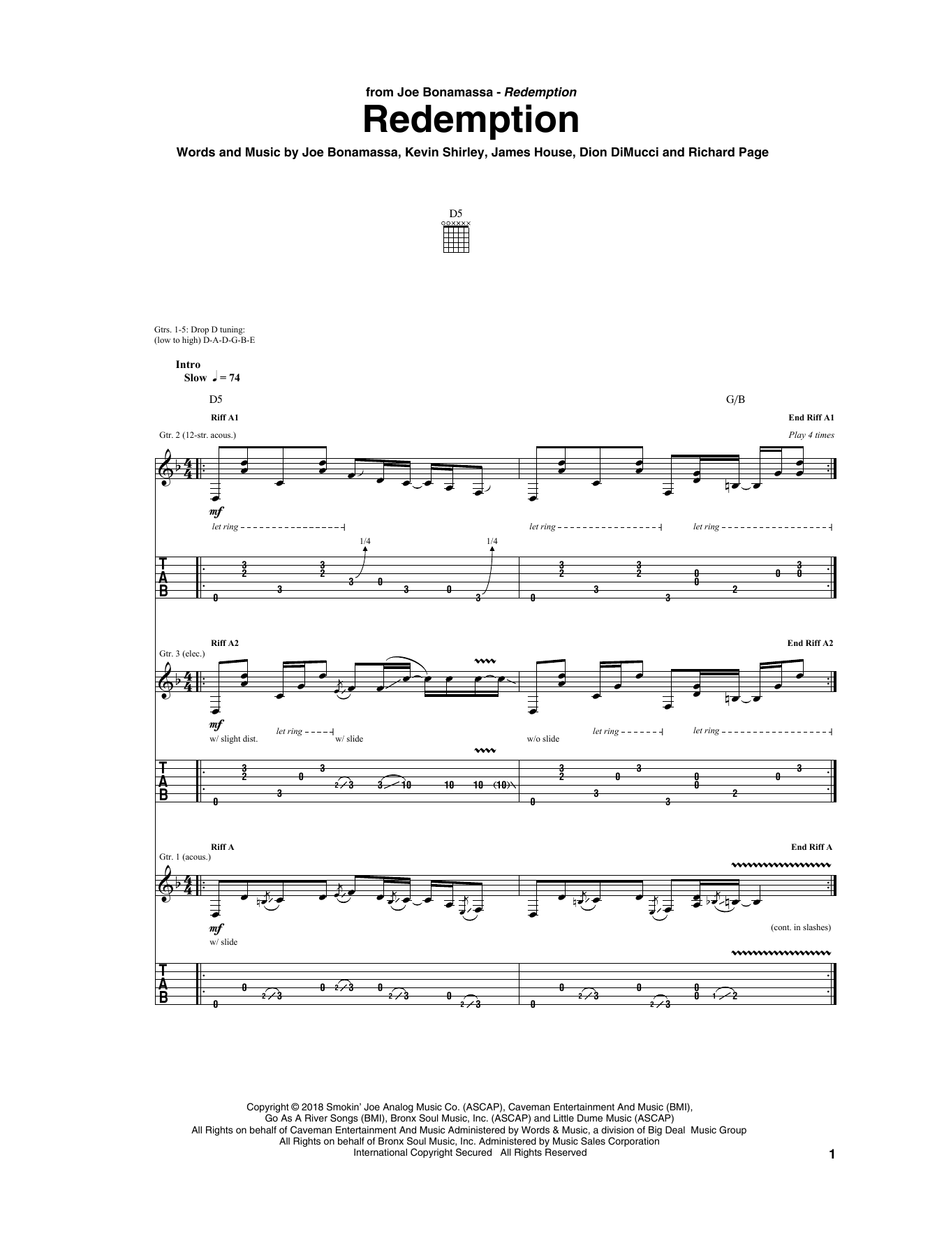 Joe Bonamassa Redemption Sheet Music Notes & Chords for Guitar Tab - Download or Print PDF