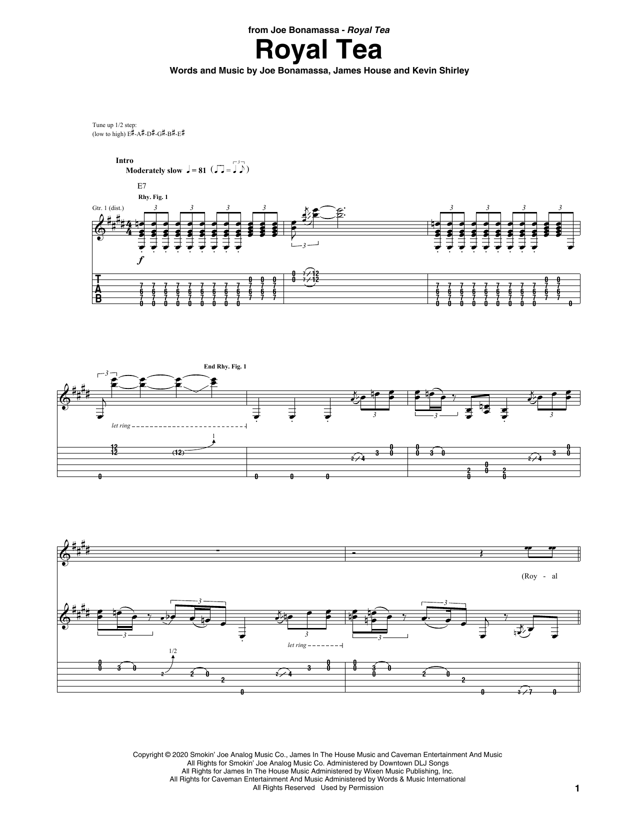 Joe Bonamassa Royal Tea Sheet Music Notes & Chords for Guitar Tab - Download or Print PDF