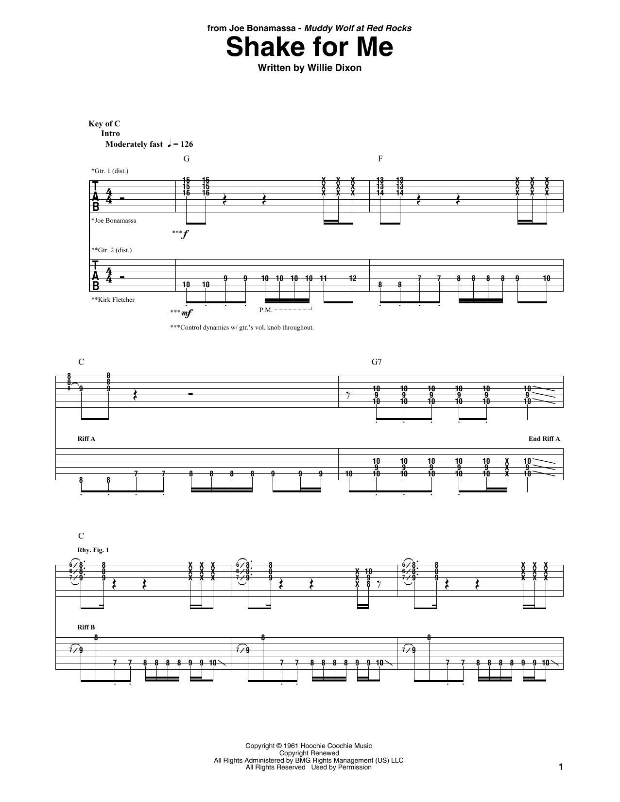 Joe Bonamassa Shake For Me Sheet Music Notes & Chords for Guitar Tab - Download or Print PDF