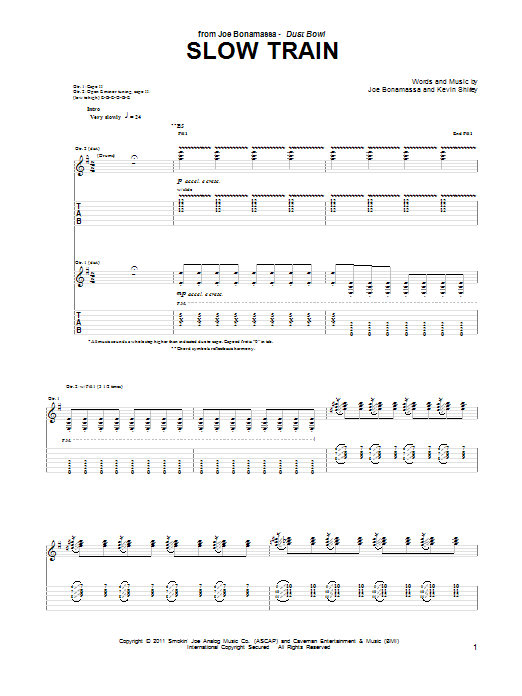 Joe Bonamassa Slow Train Sheet Music Notes & Chords for Guitar Tab - Download or Print PDF