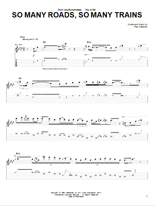 Joe Bonamassa So Many Roads, So Many Trains Sheet Music Notes & Chords for Guitar Tab Play-Along - Download or Print PDF