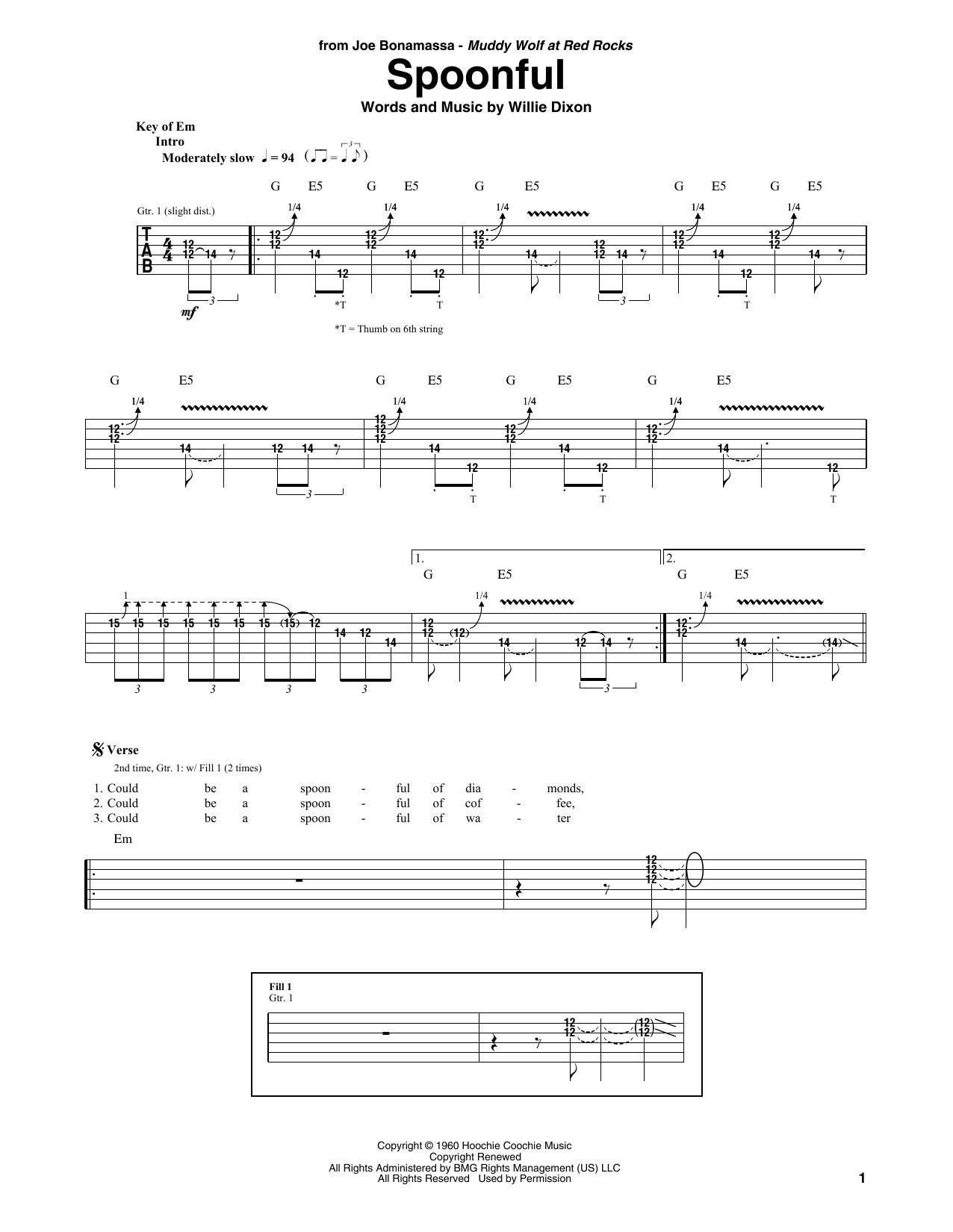 Joe Bonamassa Spoonful Sheet Music Notes & Chords for Guitar Tab - Download or Print PDF