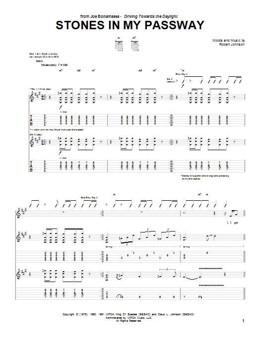 Joe Bonamassa Stones In My Passway Sheet Music Notes & Chords for Guitar Tab - Download or Print PDF