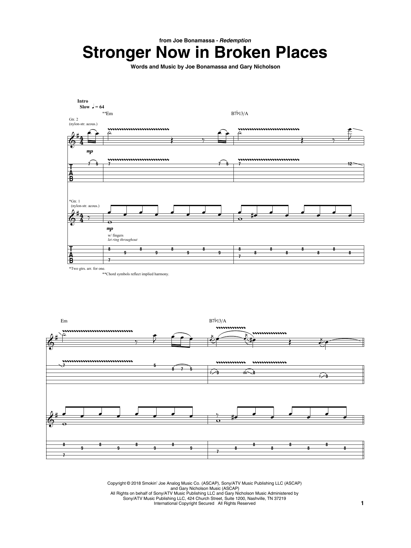 Joe Bonamassa Stronger Now In Broken Places Sheet Music Notes & Chords for Guitar Tab - Download or Print PDF