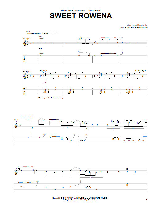 Joe Bonamassa Sweet Rowena Sheet Music Notes & Chords for Guitar Tab - Download or Print PDF