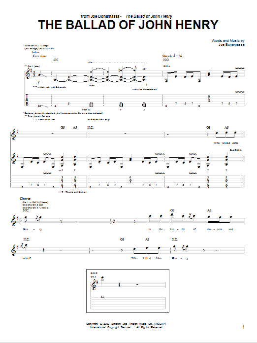 Joe Bonamassa The Ballad Of John Henry Sheet Music Notes & Chords for Guitar Tab Play-Along - Download or Print PDF