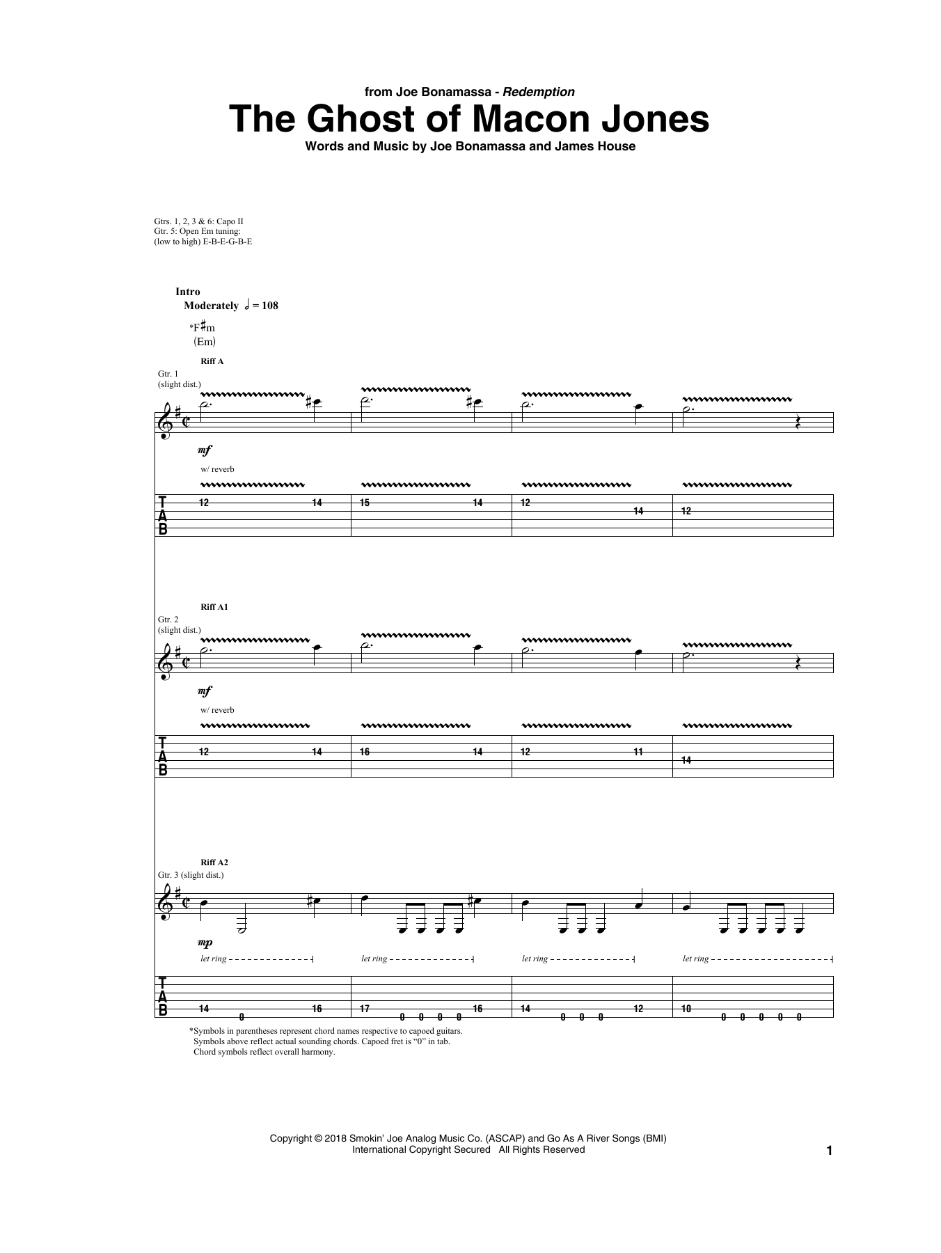 Joe Bonamassa The Ghost Of Macon Jones Sheet Music Notes & Chords for Guitar Tab - Download or Print PDF