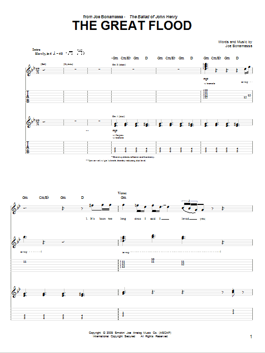 Joe Bonamassa The Great Flood Sheet Music Notes & Chords for Guitar Tab - Download or Print PDF