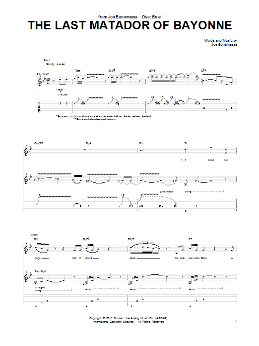 Joe Bonamassa The Last Matador Of Bayonne Sheet Music Notes & Chords for Guitar Tab - Download or Print PDF