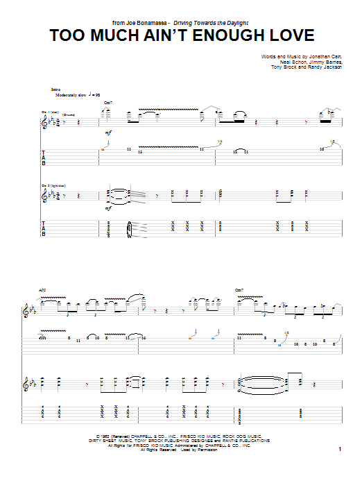 Joe Bonamassa Too Much Ain't Enough Love Sheet Music Notes & Chords for Guitar Tab - Download or Print PDF