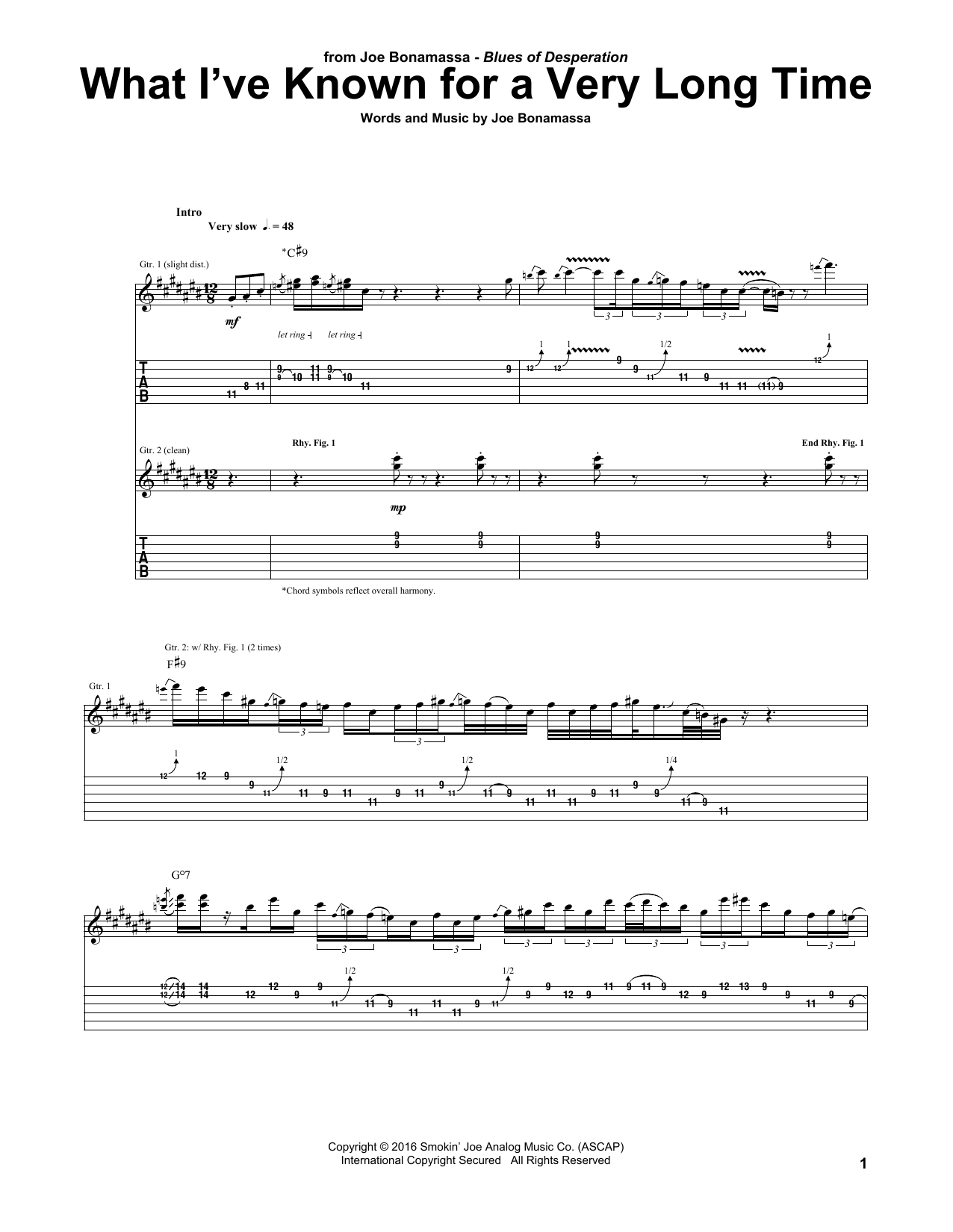 Joe Bonamassa What I've Known For A Very Long Time Sheet Music Notes & Chords for Guitar Tab - Download or Print PDF