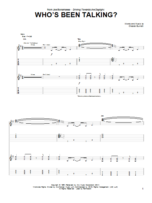 Joe Bonamassa Who's Been Talking Sheet Music Notes & Chords for Guitar Tab - Download or Print PDF