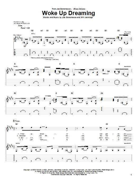 Joe Bonamassa Woke Up Dreaming Sheet Music Notes & Chords for Guitar Tab - Download or Print PDF