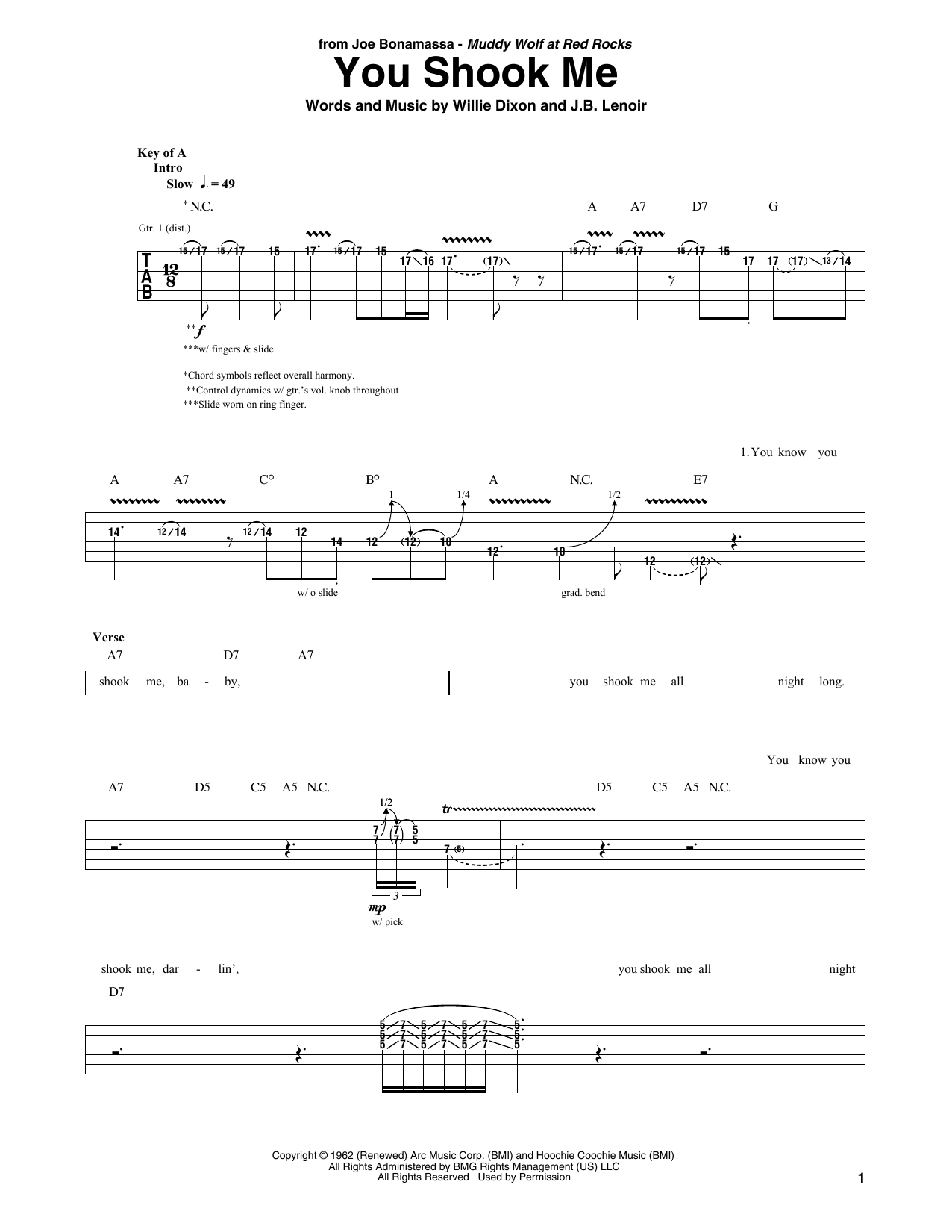 Joe Bonamassa You Shook Me Sheet Music Notes & Chords for Guitar Tab - Download or Print PDF