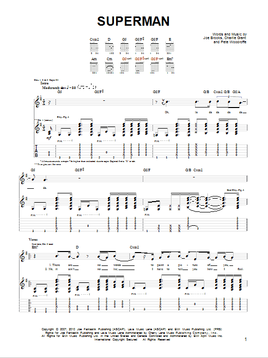 Joe Brooks Superman Sheet Music Notes & Chords for Guitar Tab - Download or Print PDF