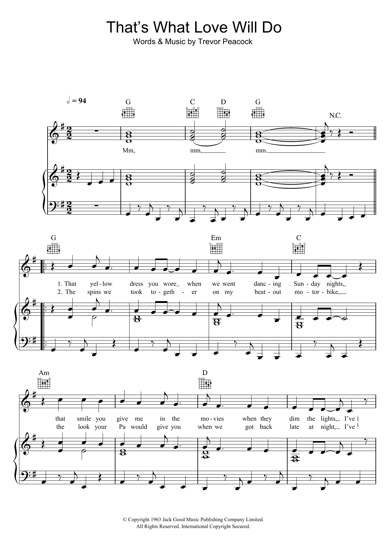 Joe Brown That's What Love Will Do Sheet Music Notes & Chords for Piano, Vocal & Guitar (Right-Hand Melody) - Download or Print PDF