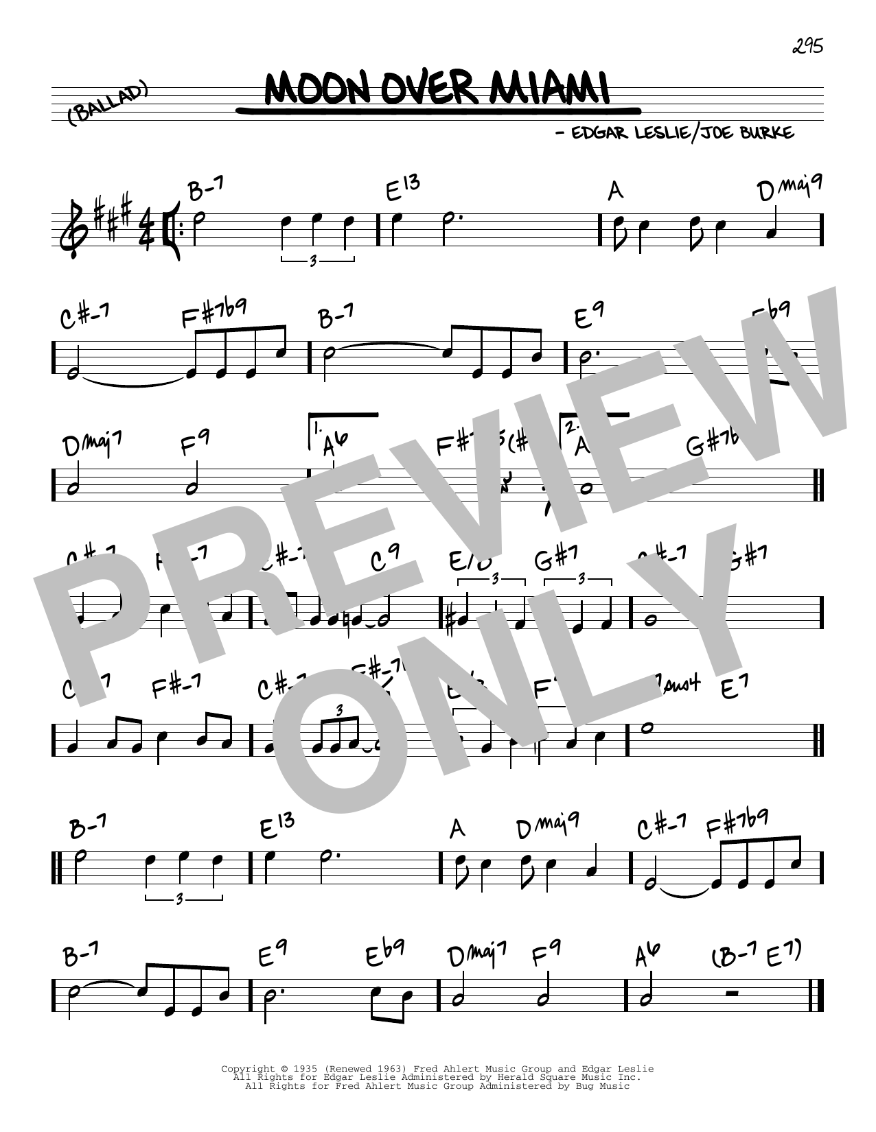 Joe Burke and Edgar Leslie Moon Over Miami Sheet Music Notes & Chords for Real Book – Melody & Chords - Download or Print PDF