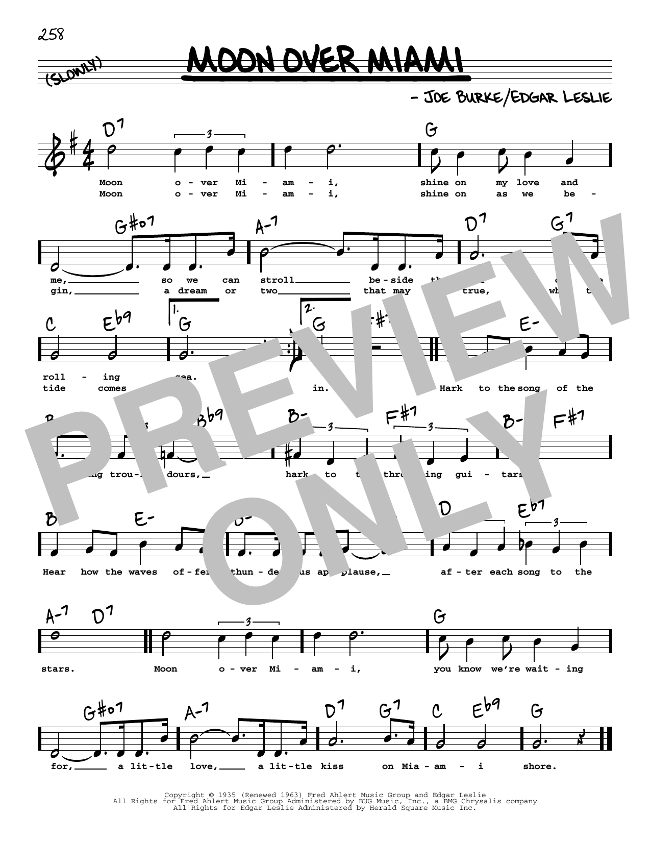 Joe Burke Moon Over Miami (High Voice) Sheet Music Notes & Chords for Real Book – Melody, Lyrics & Chords - Download or Print PDF