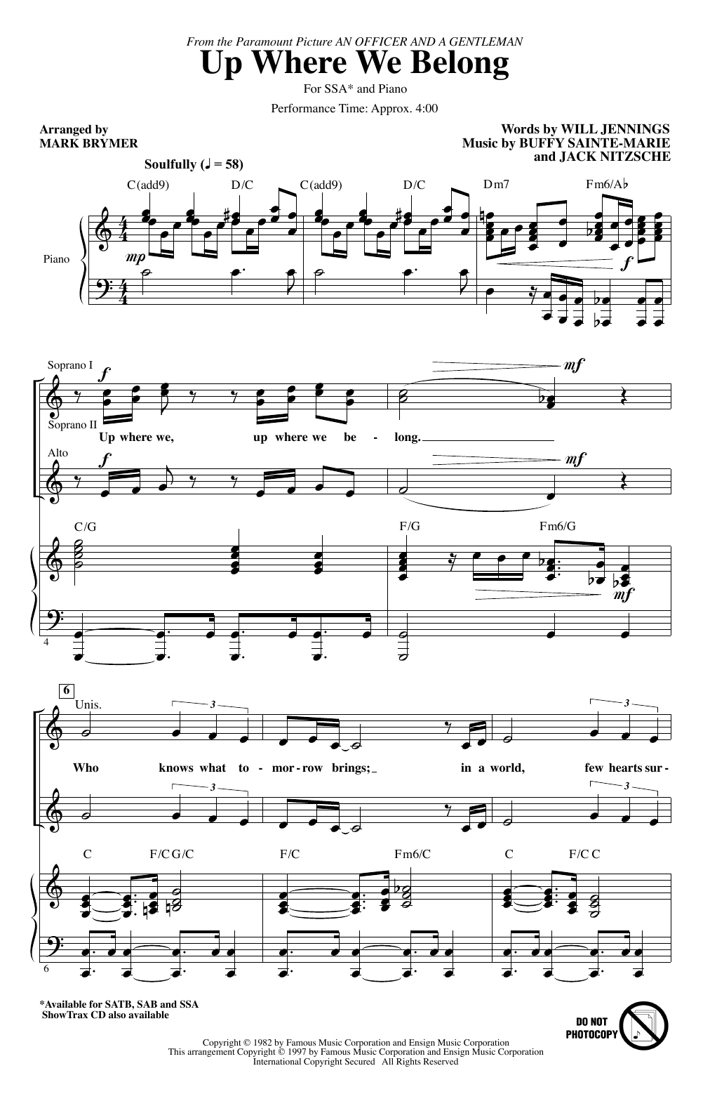 Joe Cocker & Jennifer Warnes Up Where We Belong (arr. Mark Brymer) Sheet Music Notes & Chords for SAB Choir - Download or Print PDF