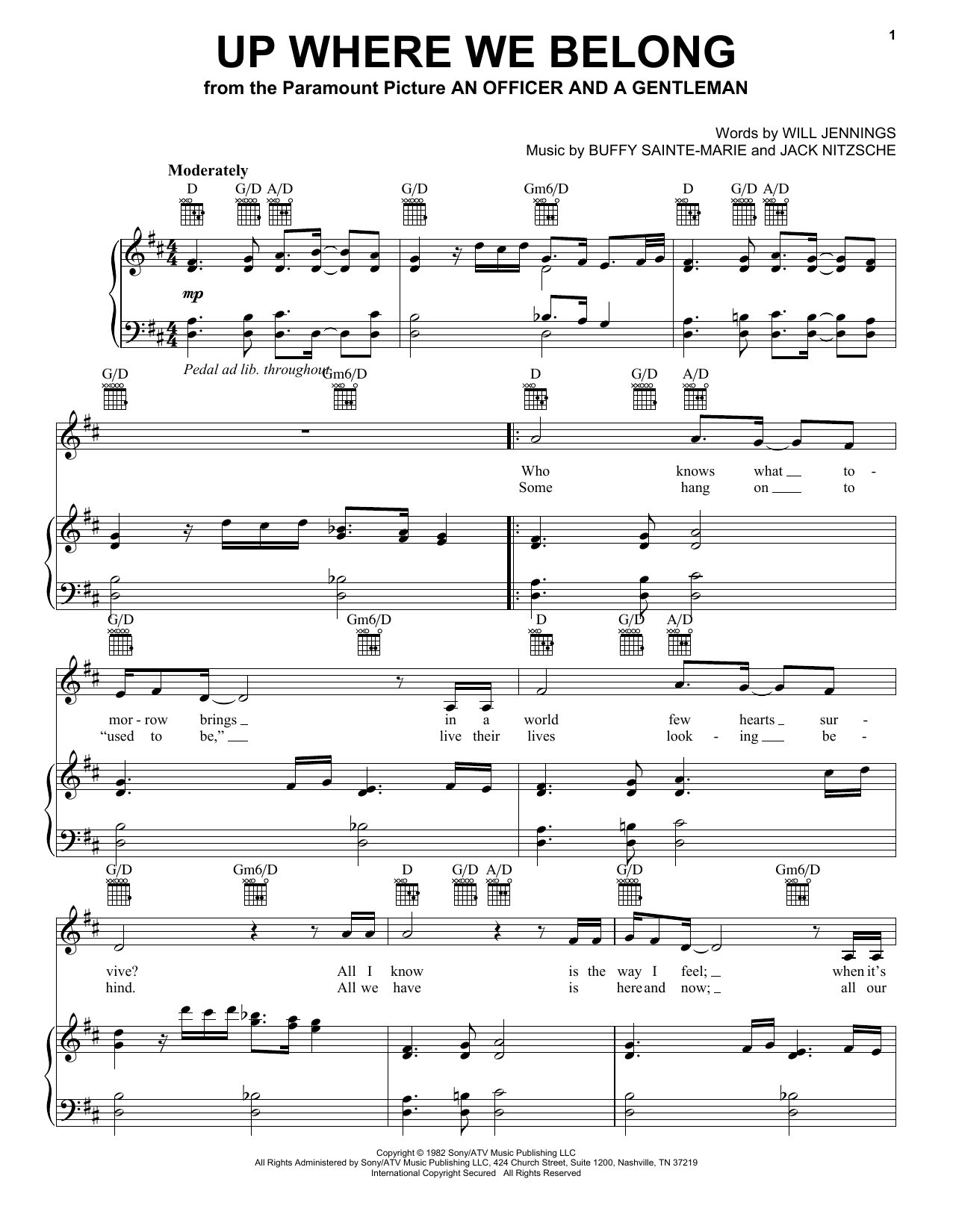 Joe Cocker & Jennifer Warnes Up Where We Belong (from An Officer And A Gentleman) Sheet Music Notes & Chords for Vocal Pro + Piano/Guitar - Download or Print PDF