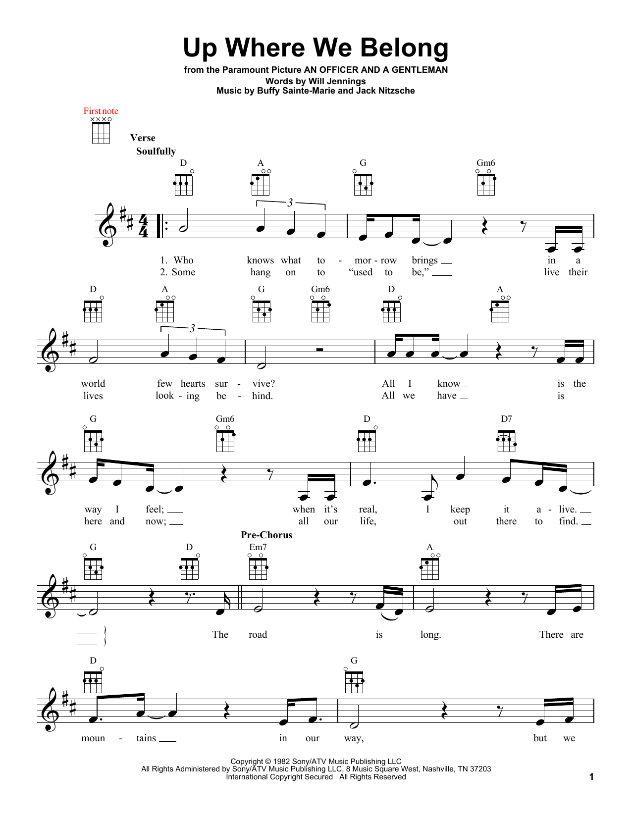 Joe Cocker & Jennifer Warnes Up Where We Belong Sheet Music Notes & Chords for Piano - Download or Print PDF