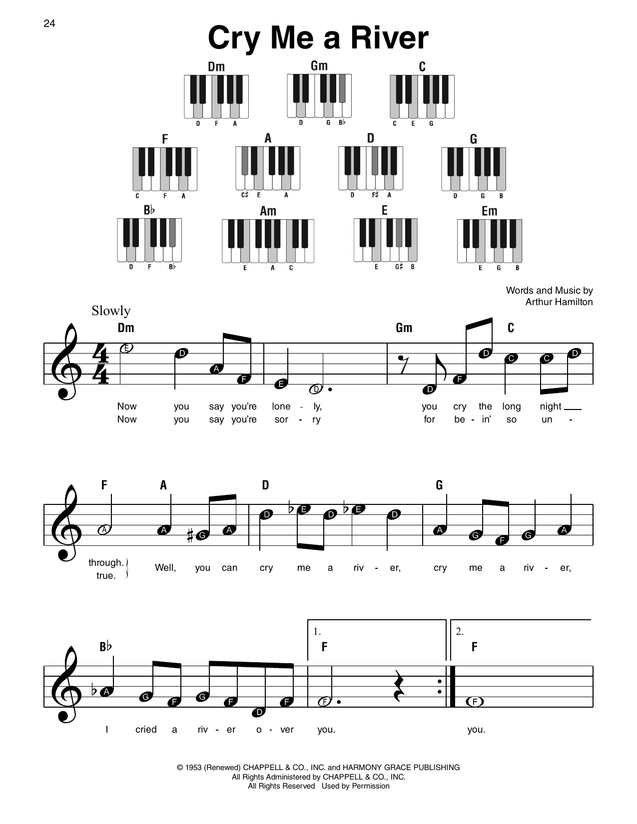 Joe Cocker Cry Me A River Sheet Music Notes & Chords for Super Easy Piano - Download or Print PDF