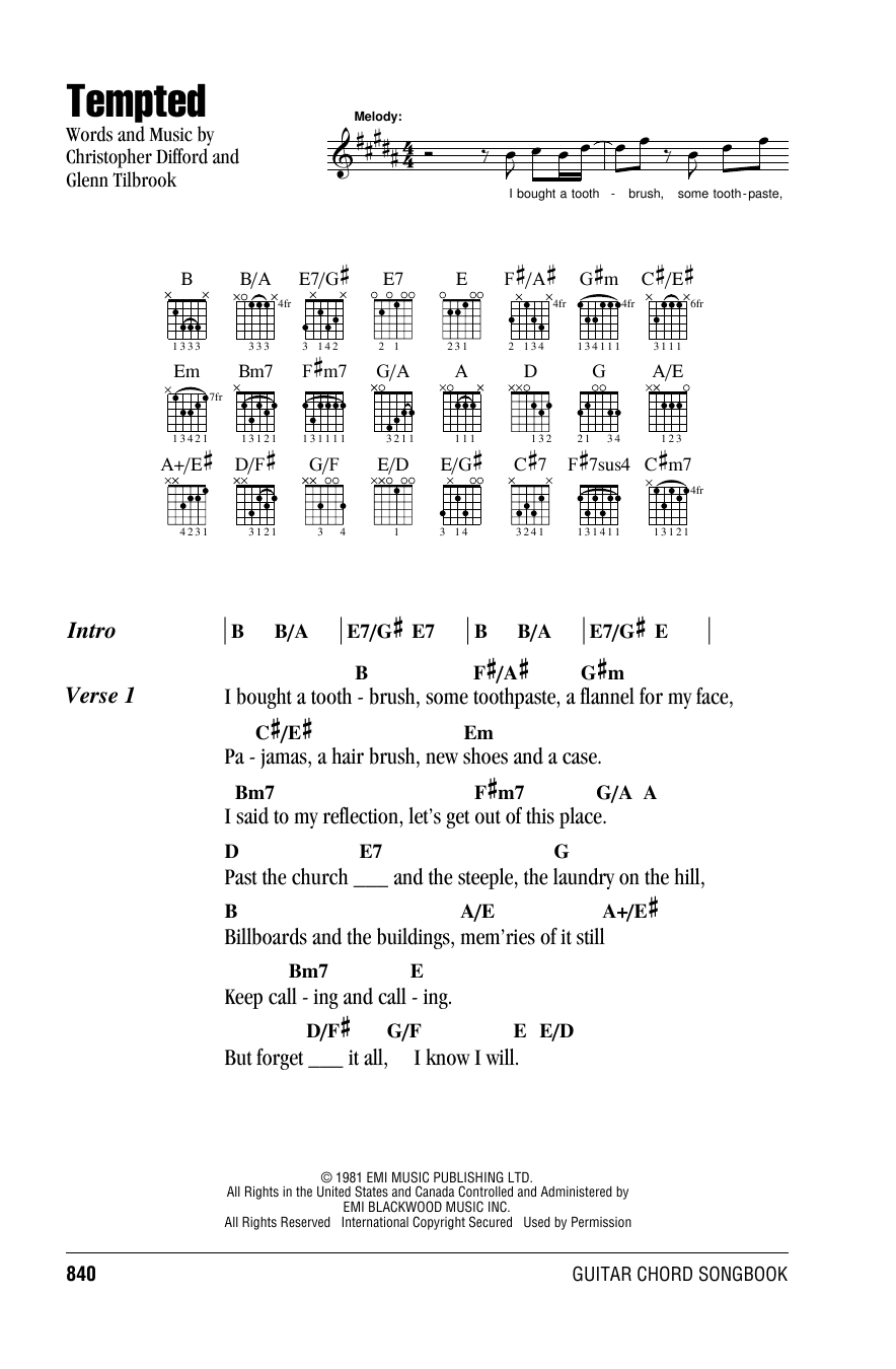 Joe Cocker Tempted Sheet Music Notes & Chords for Lyrics & Chords - Download or Print PDF