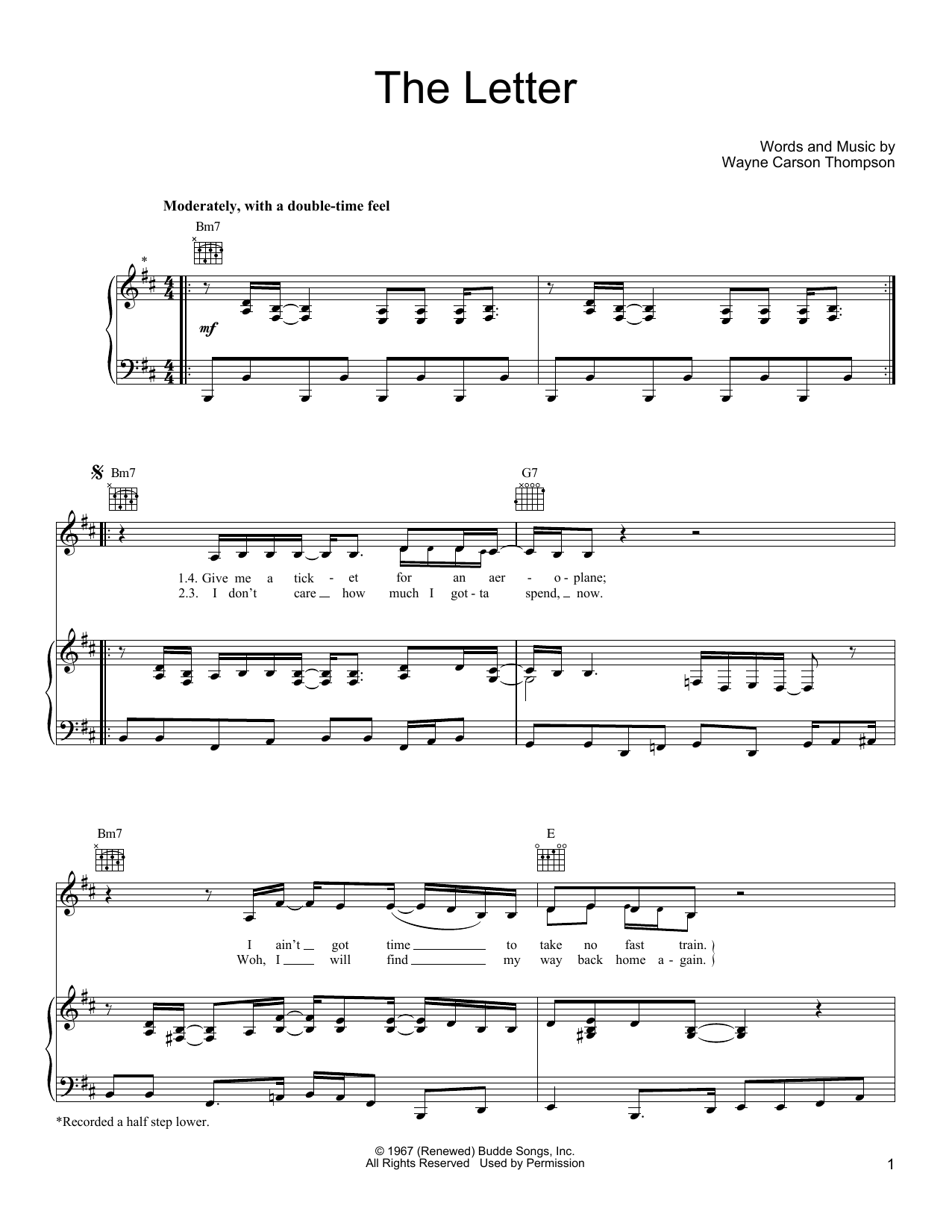 Joe Cocker The Letter Sheet Music Notes & Chords for Piano, Vocal & Guitar (Right-Hand Melody) - Download or Print PDF
