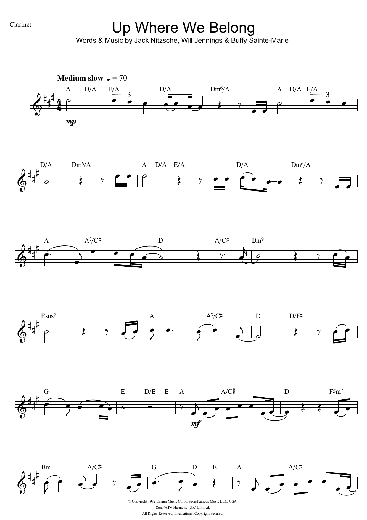 Joe Cocker Up Where We Belong (from An Officer And A Gentleman) Sheet Music Notes & Chords for Clarinet - Download or Print PDF