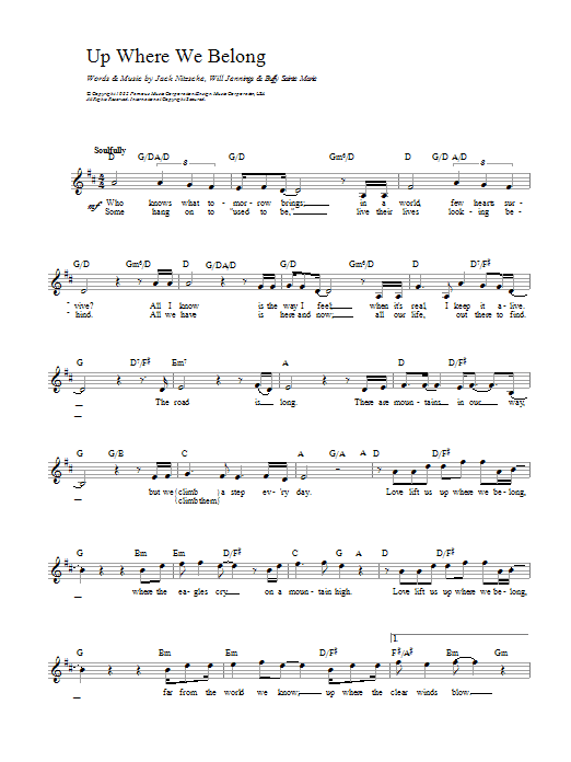 Joe Cocker and Jennifer Warnes Up Where We Belong (from An Officer And A Gentleman) Sheet Music Notes & Chords for Beginner Piano - Download or Print PDF