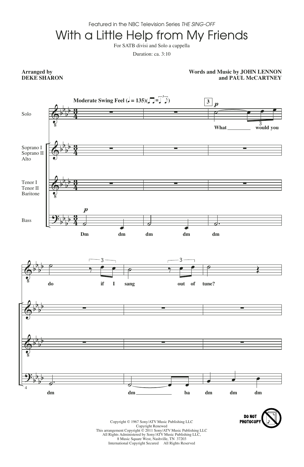 Joe Cocker With A Little Help From My Friends (from The Sing-Off) (arr. Deke Sharon) Sheet Music Notes & Chords for SATB Choir - Download or Print PDF