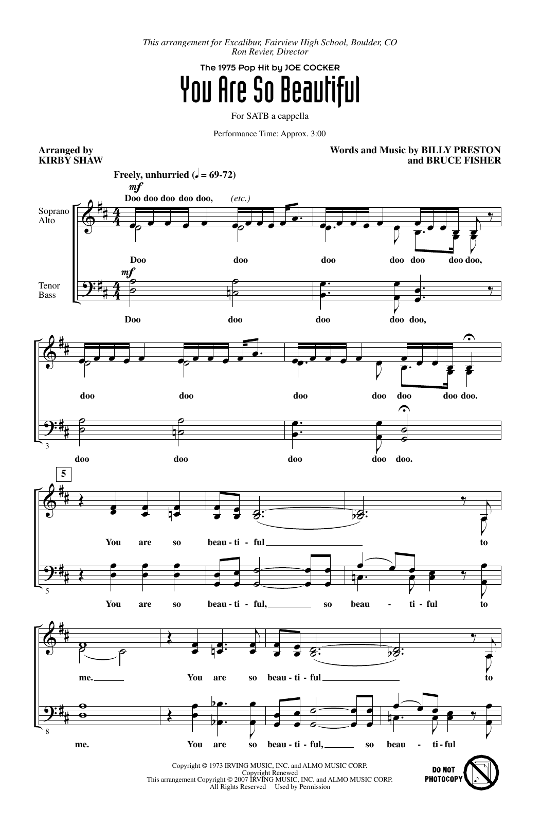 Joe Cocker You Are So Beautiful (arr. Kirby Shaw) Sheet Music Notes & Chords for SATB Choir - Download or Print PDF